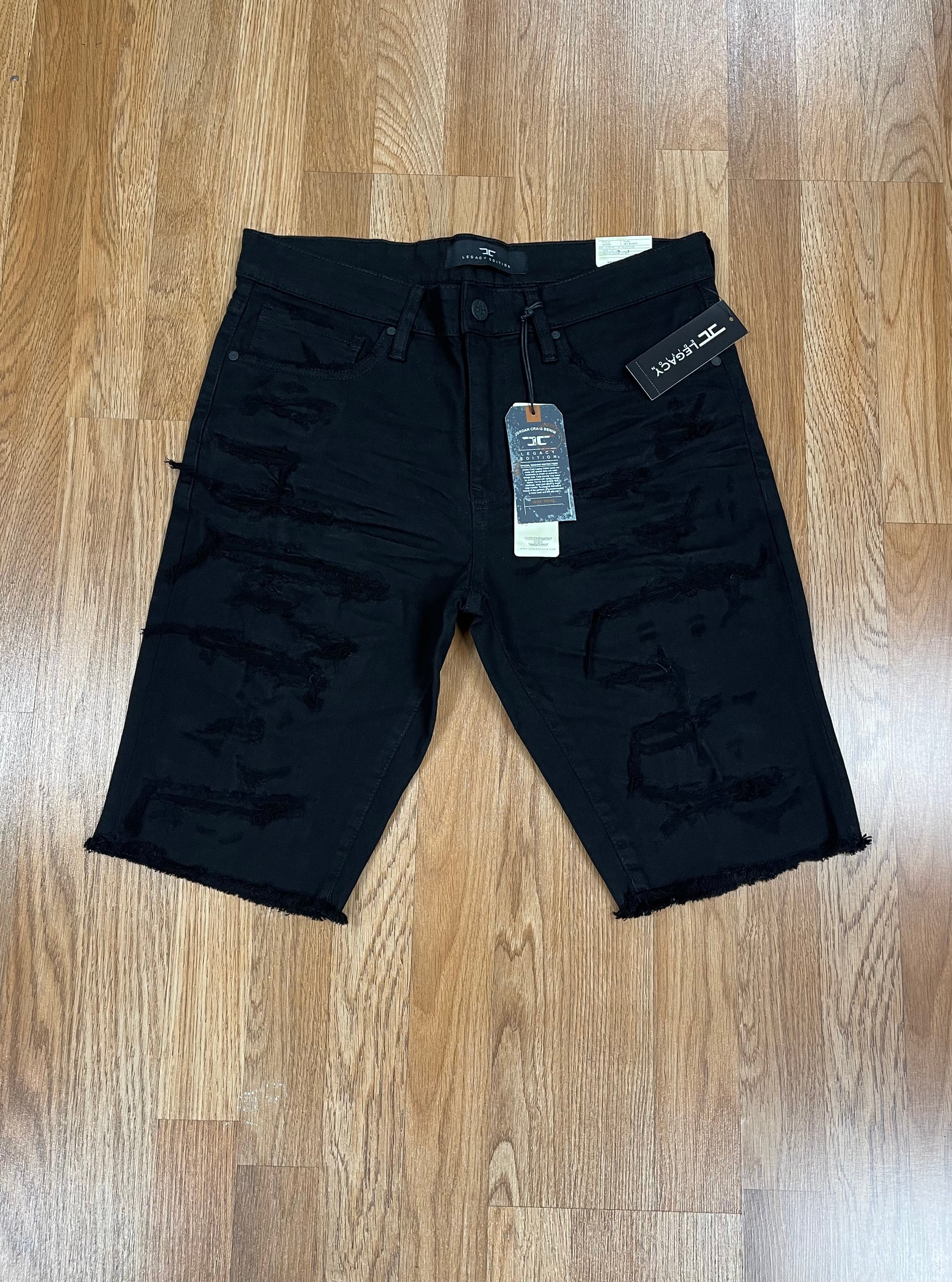 Jordan craig jet black denim shorts w shreds