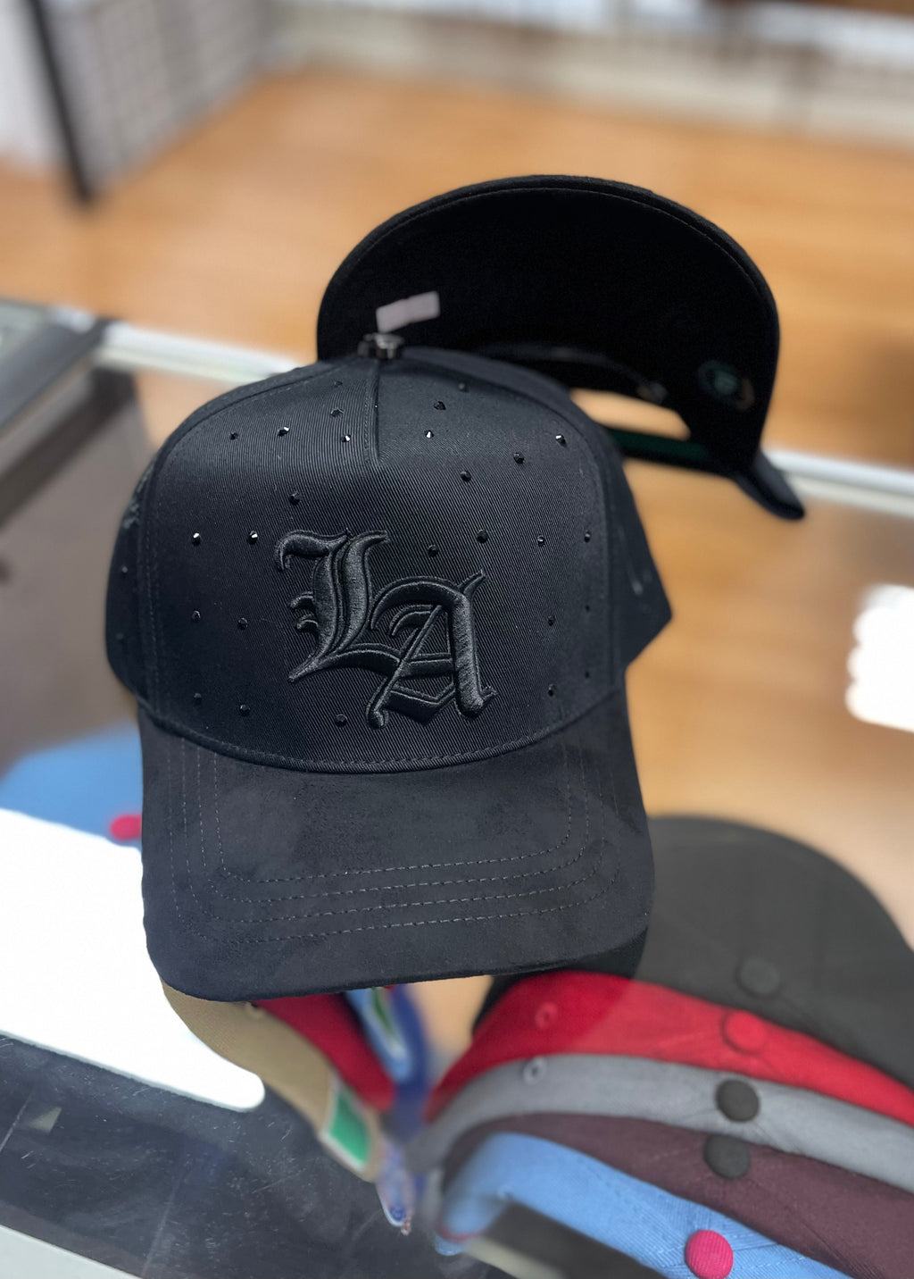 All black LA crystals la office hats
