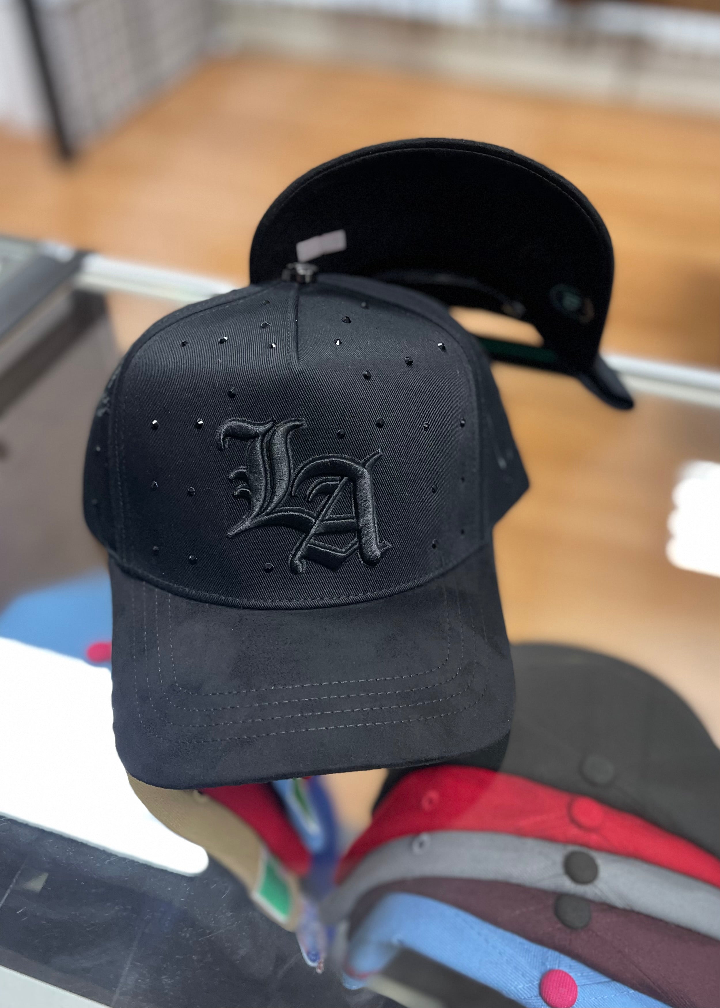 All black LA crystals la office hats