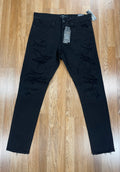 JC all black jeans w shreds slim