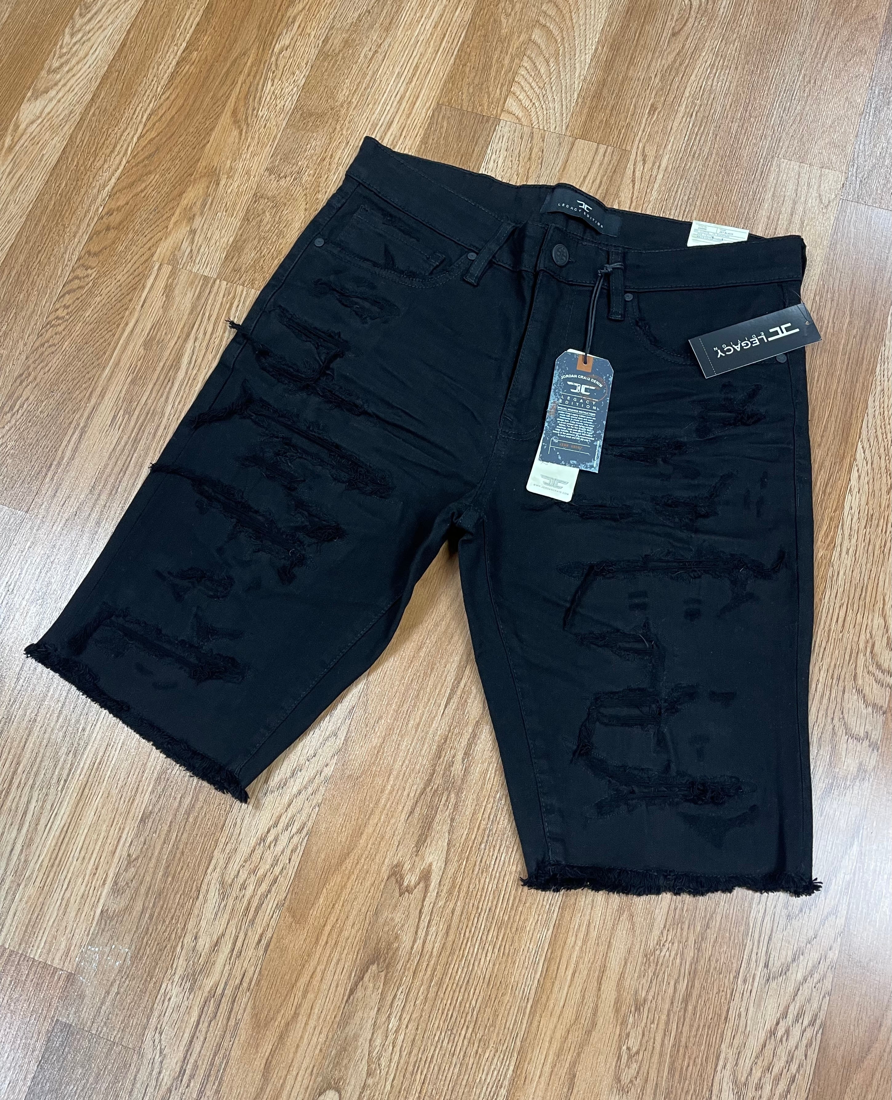 Jordan craig jet black denim shorts w shreds