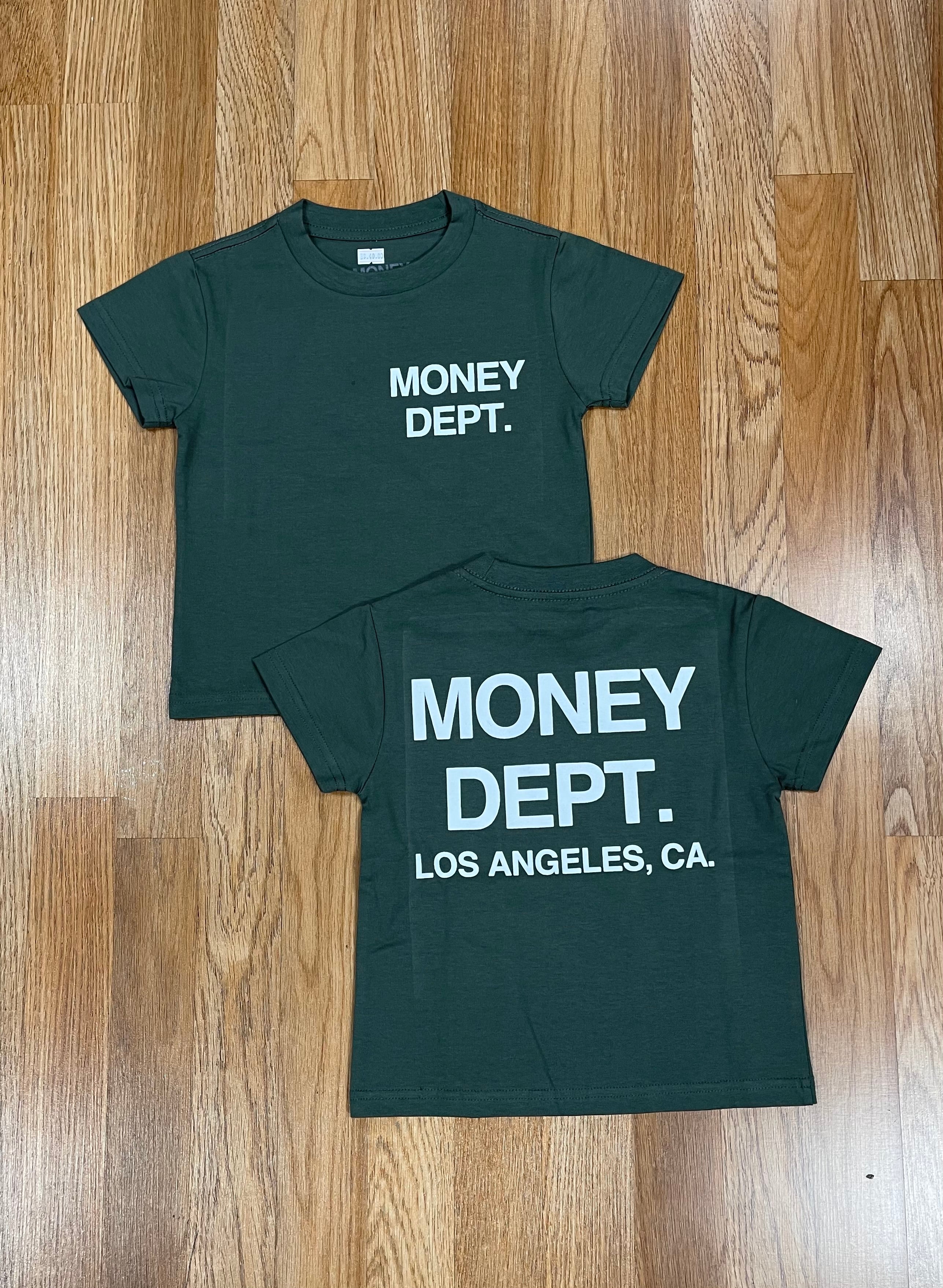 Kids money dept green/white tee